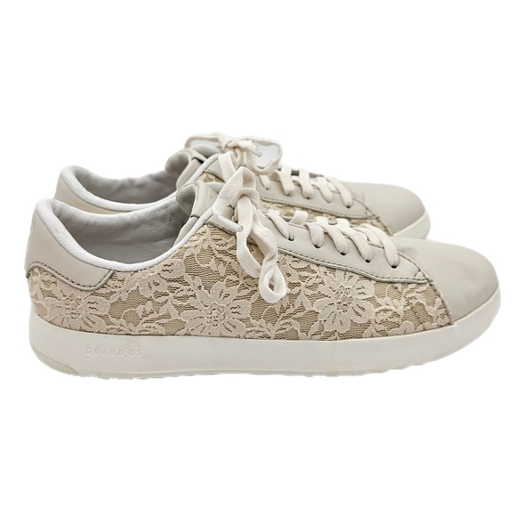 Cole Haan GrandPro Womens Tennis Shoes Floral Lace Sneakers Ivory Size 9.5 B - Picture 1 of 13